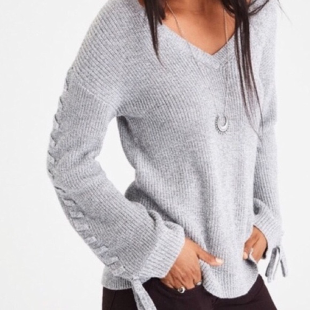 American Eagle Lace-up Sleeve Sweater